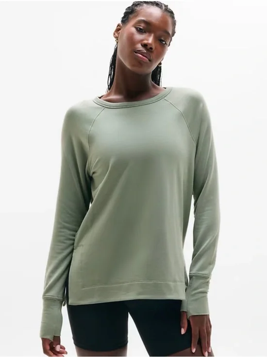 Athleta Sage Green Long-Sleeve Crewneck Top - Picture 1 of 5